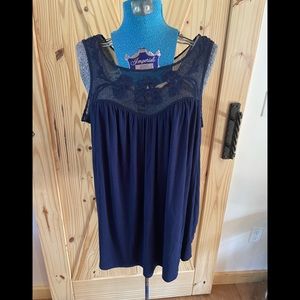 Torrid Navy Blue Tank with Mesh Embroidered Yoke